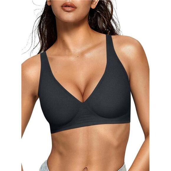 Deep V Wireless Bra – Supportive Seamless Bralette with Push-Up - Picture 1 of 7